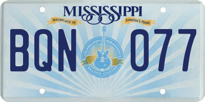 MS license plate BQN077