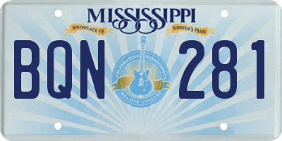 MS license plate BQN281