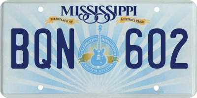 MS license plate BQN602