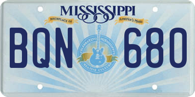 MS license plate BQN680