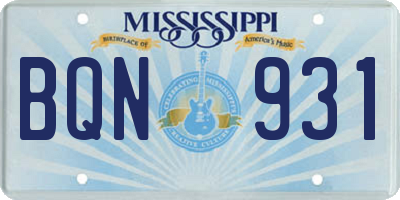 MS license plate BQN931