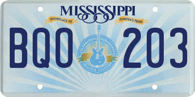 MS license plate BQO203