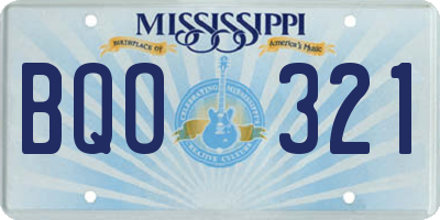 MS license plate BQO321