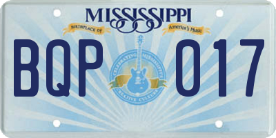MS license plate BQP017