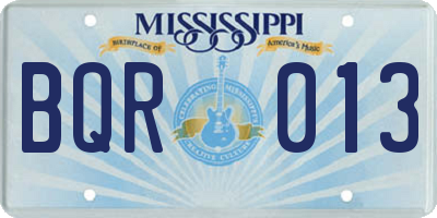 MS license plate BQR013