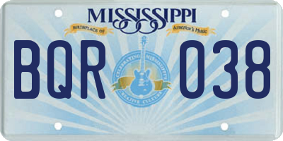 MS license plate BQR038