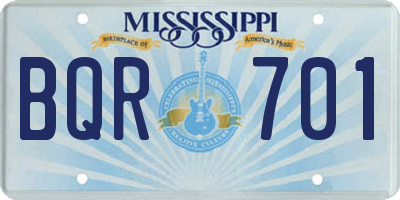 MS license plate BQR701