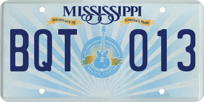 MS license plate BQT013