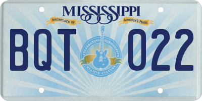 MS license plate BQT022