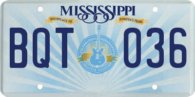 MS license plate BQT036