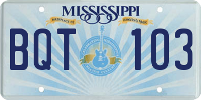 MS license plate BQT103