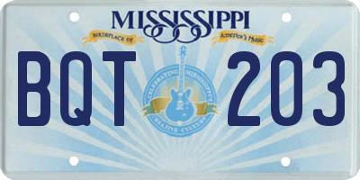 MS license plate BQT203