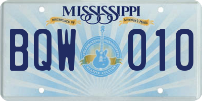 MS license plate BQW010