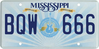 MS license plate BQW666