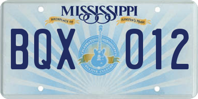 MS license plate BQX012