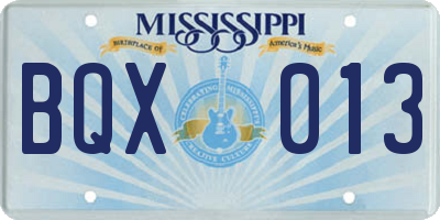 MS license plate BQX013