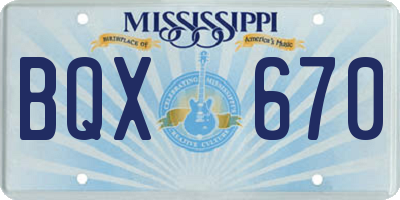 MS license plate BQX670