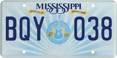 MS license plate BQY038