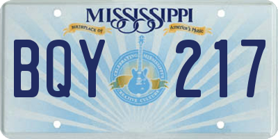 MS license plate BQY217
