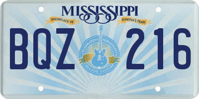 MS license plate BQZ216