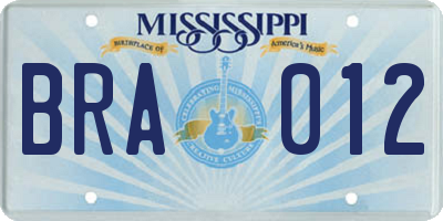 MS license plate BRA012
