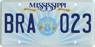 MS license plate BRA023