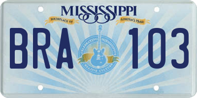 MS license plate BRA103