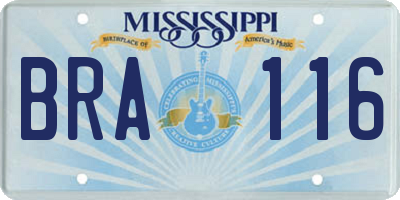 MS license plate BRA116