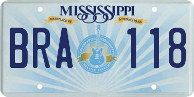 MS license plate BRA118