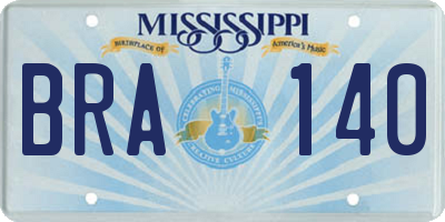 MS license plate BRA140