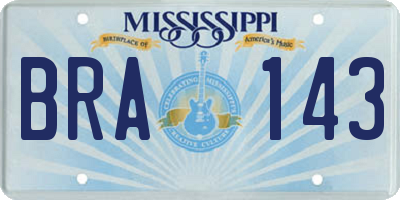 MS license plate BRA143