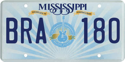 MS license plate BRA180
