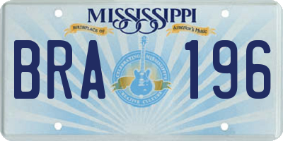 MS license plate BRA196