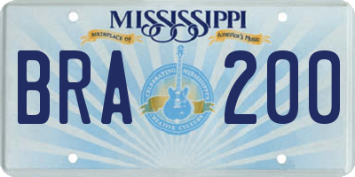 MS license plate BRA200