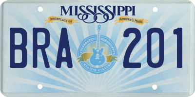 MS license plate BRA201