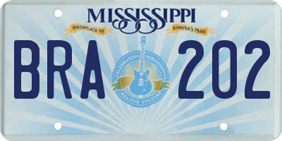 MS license plate BRA202