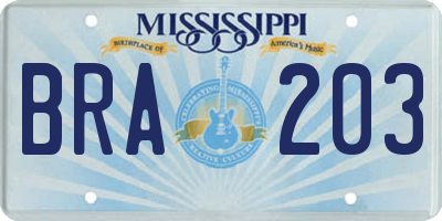 MS license plate BRA203