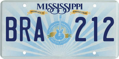 MS license plate BRA212
