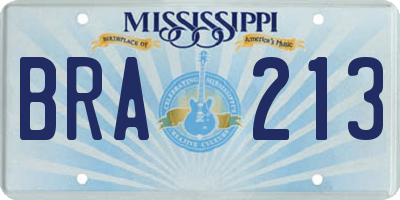 MS license plate BRA213