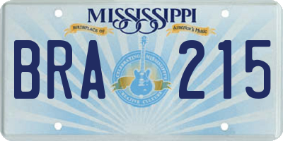 MS license plate BRA215