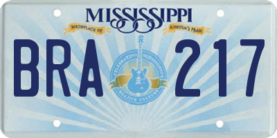 MS license plate BRA217