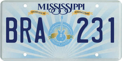 MS license plate BRA231