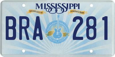 MS license plate BRA281