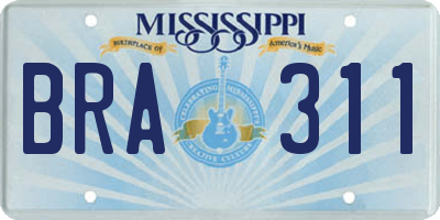MS license plate BRA311