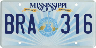 MS license plate BRA316