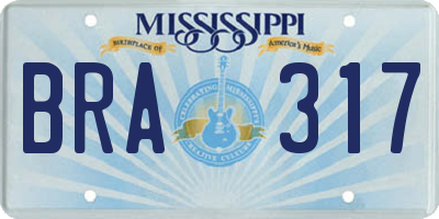 MS license plate BRA317