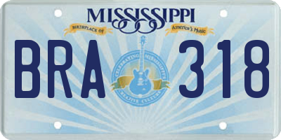 MS license plate BRA318