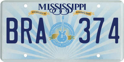 MS license plate BRA374