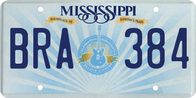 MS license plate BRA384