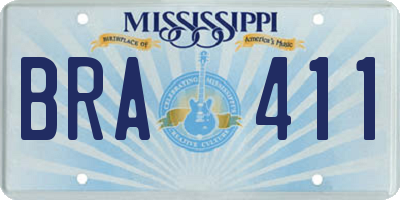 MS license plate BRA411